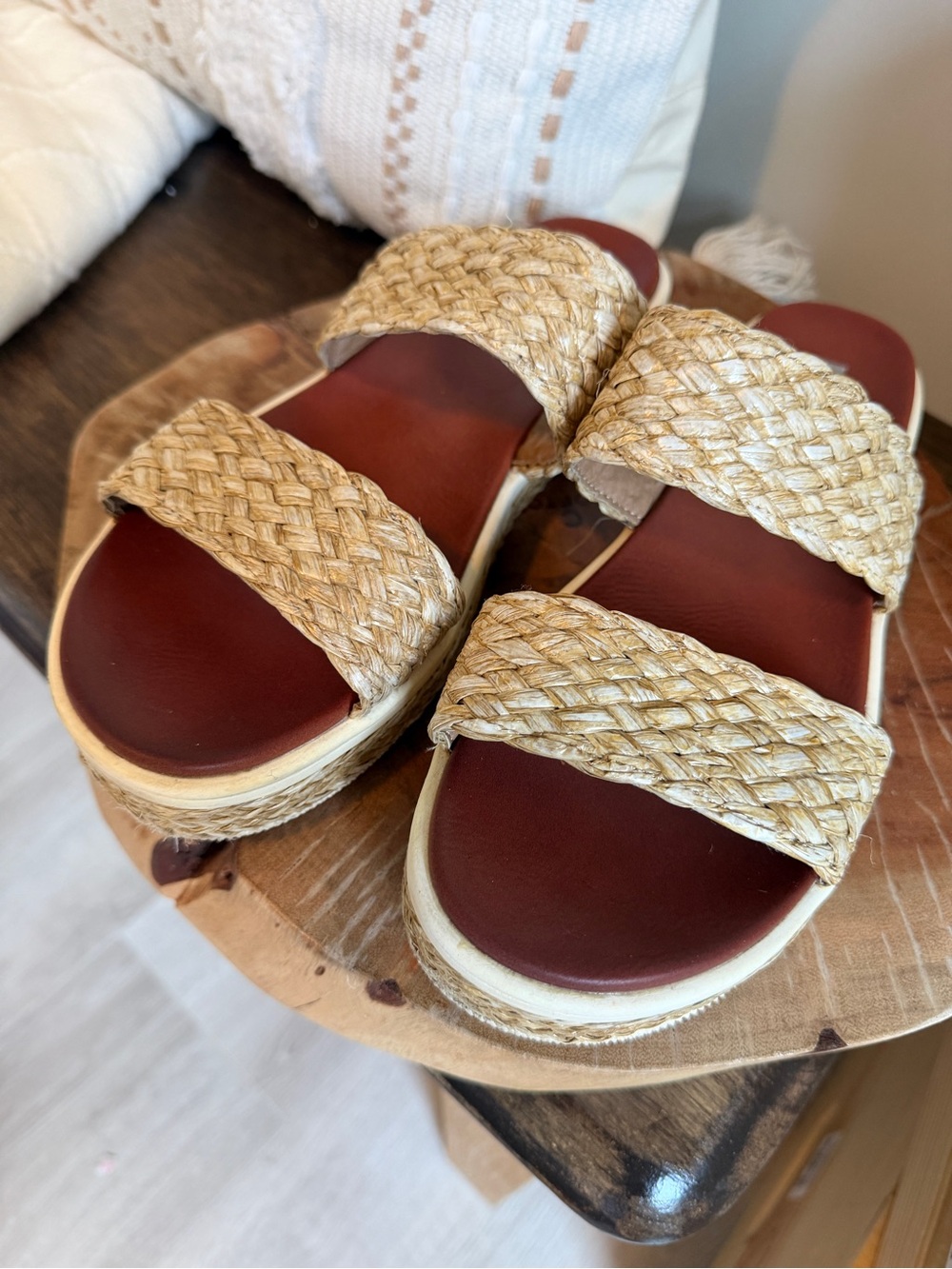 MIA Braided Double-Band Slide Sandals in Natural and Brown